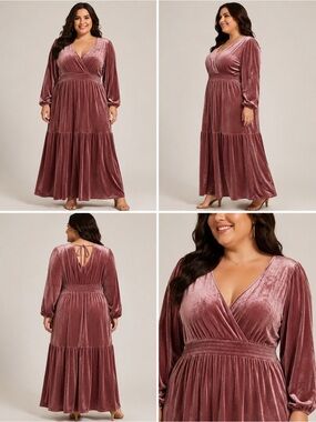 NWOT Knox Rose Rose Pink Velvet Maxi Dress XXL Long Sleeve Boho Tiered A-Line